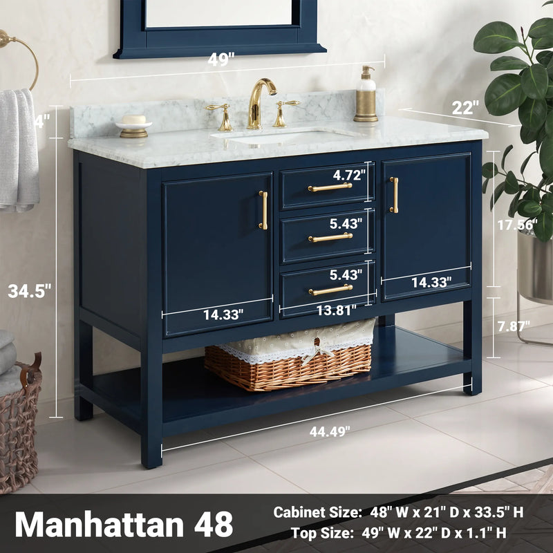 1.0 Manhattan 48" Vanity With Carrara Marble Top