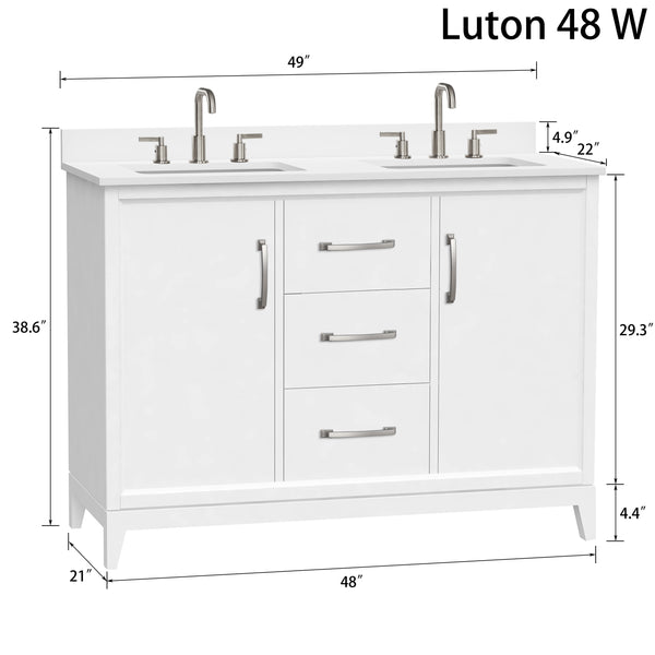 Luton 48" double Vanity With Crystal White Quartz Stone Top