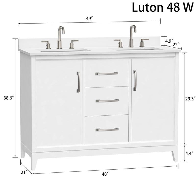 Luton 48" double Vanity With Crystal White Quartz Stone Top