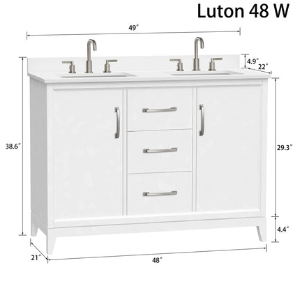 Luton 48" double Vanity With Crystal White Quartz Stone Top