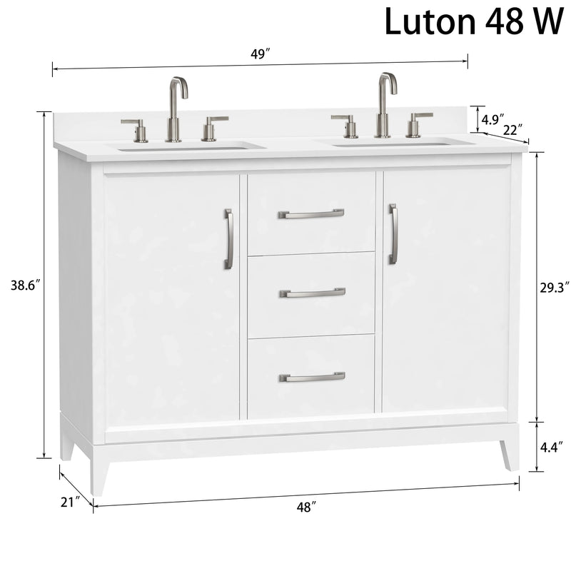 Luton 48" double Vanity With Crystal White Quartz Stone Top