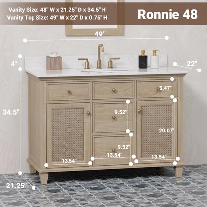Ronnie 48" Vanity Set with White Carrara Quartz Top