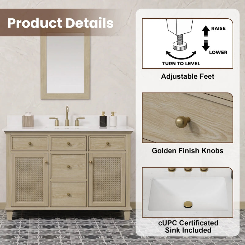 Ronnie 48" Vanity Set with Pure White Quartz top