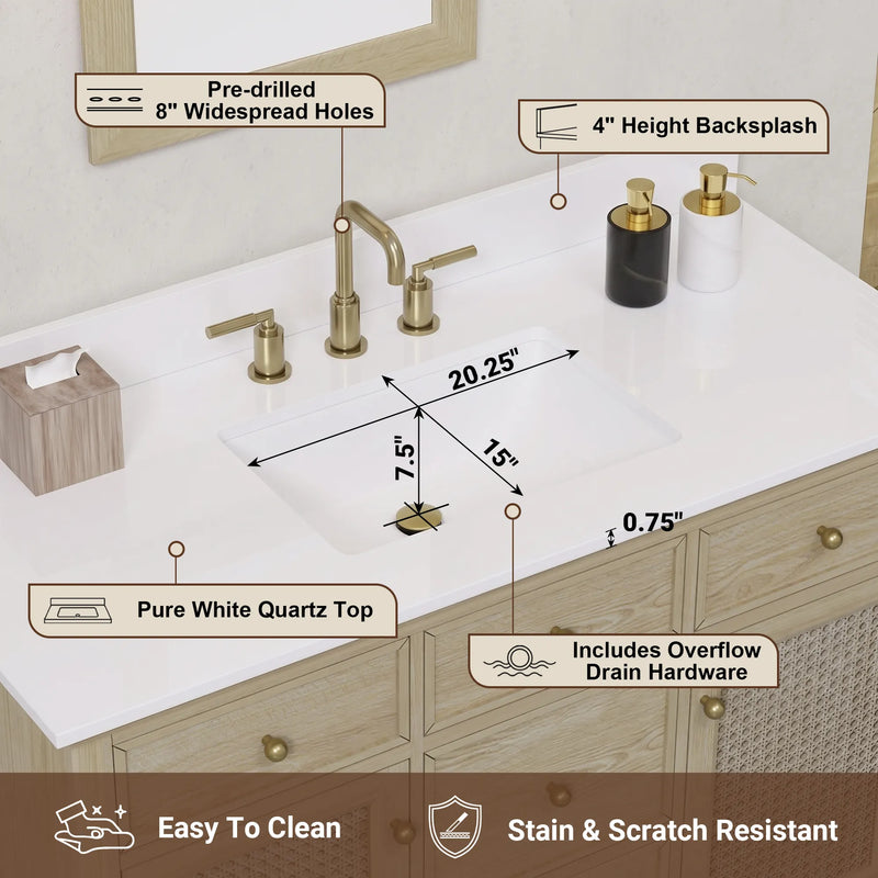 Ronnie 48" Vanity Set with Pure White Quartz top