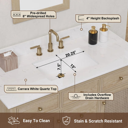 Ronnie 48" Vanity Set with White Carrara Quartz Top