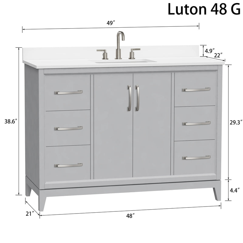 Luton 48"  Single Vanity in Gray with Snow White Quartz Top