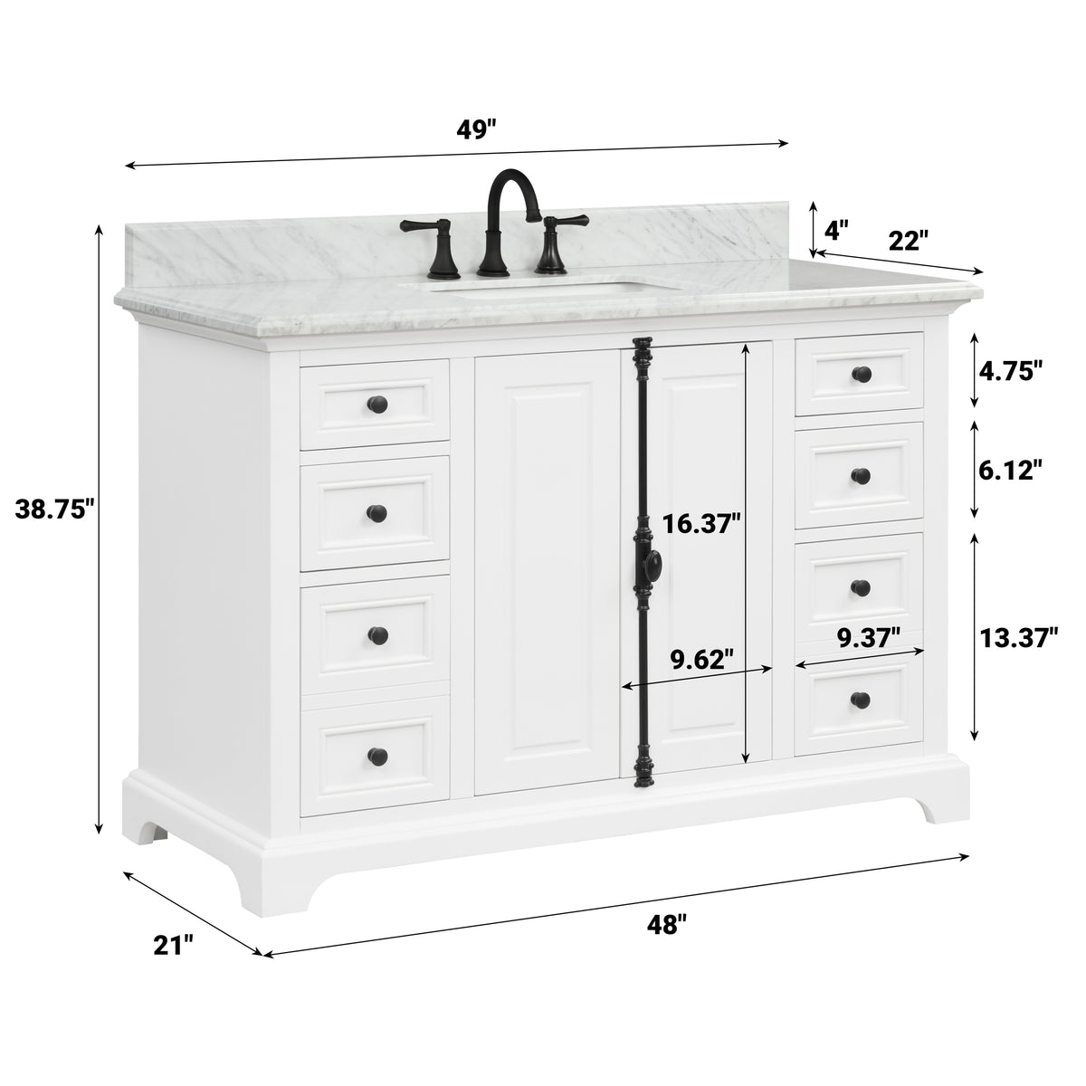 Icon 48" Single Vanity in White with Carrara Marble Top