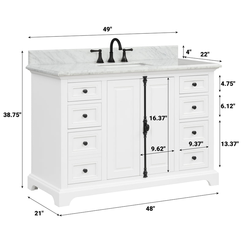 Icon 48" Single Vanity in White with Carrara Marble Top