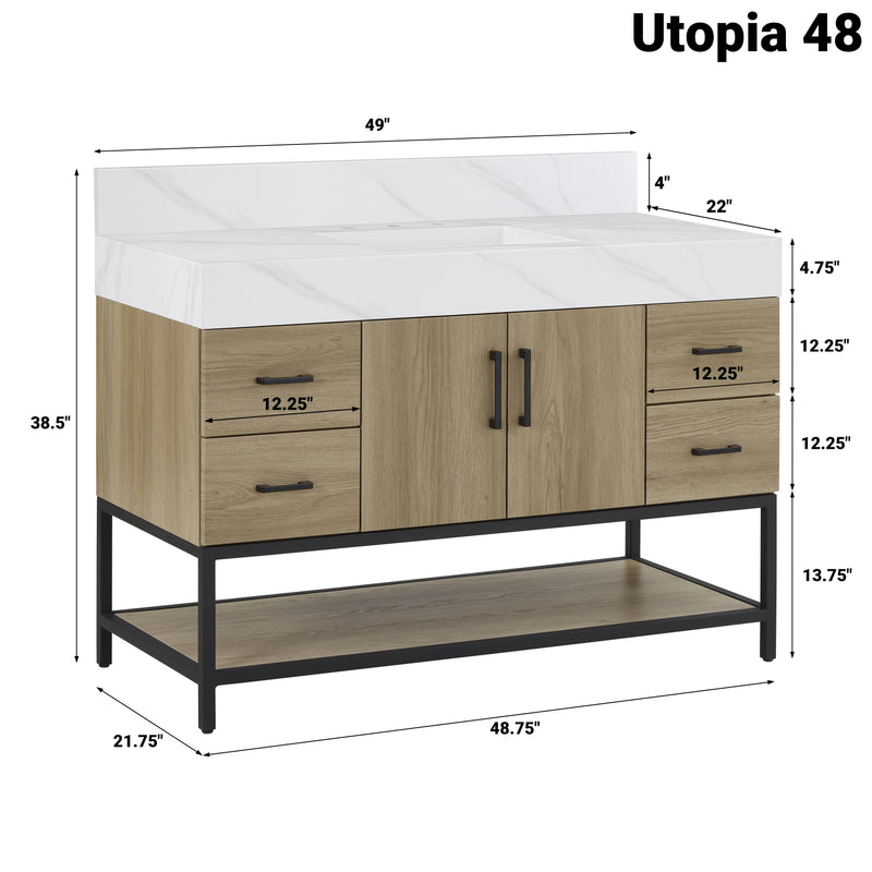 Utopia 48" Freestanding Bathroom Vanity with Calacatta Sintered Stone Top