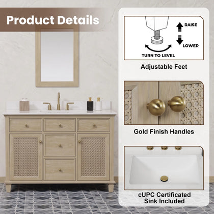 Ronnie 48" Vanity Set with White Carrara Quartz Top
