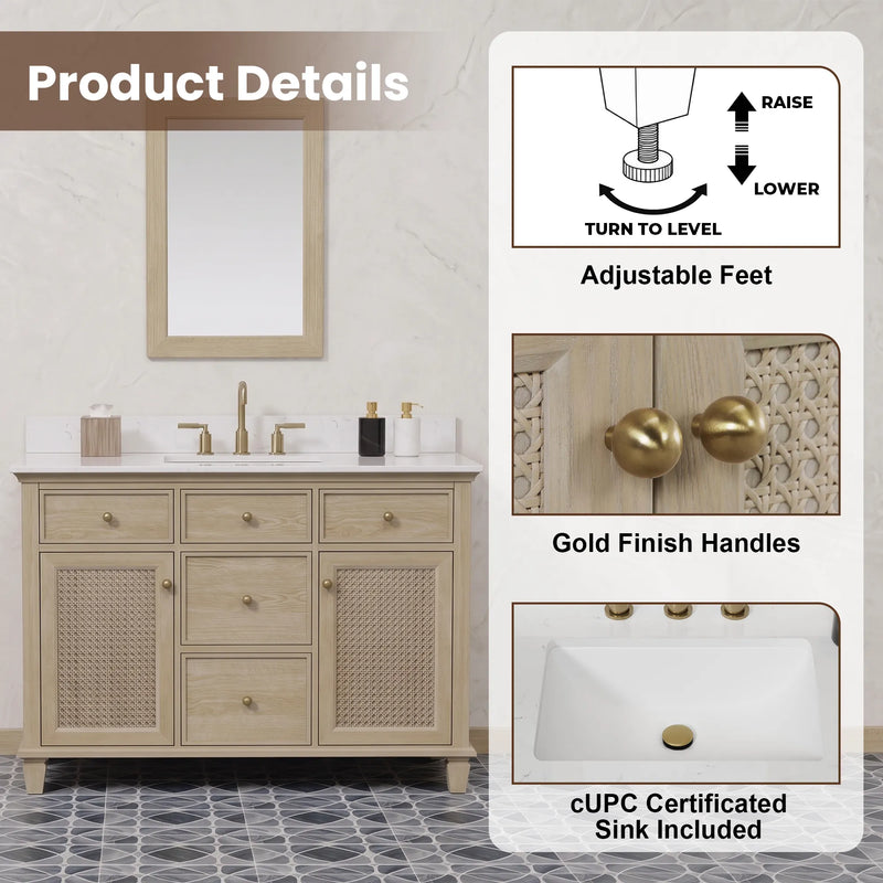 Ronnie 48" Vanity Set with White Carrara Quartz Top