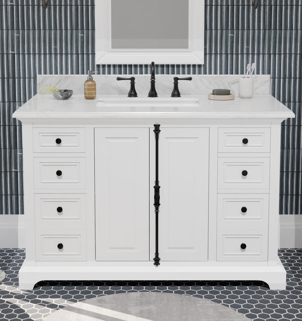 Icon 49" Single Vanity in White with Carrara Marble Top