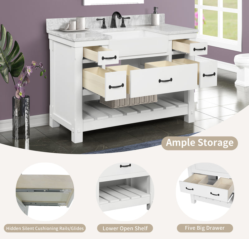 Farmington 48" Open Shelf Vanity Set with Premium Carrara Marble Top