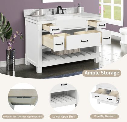 Farmington 48" Open Shelf Vanity Set with Premium Carrara Marble Top