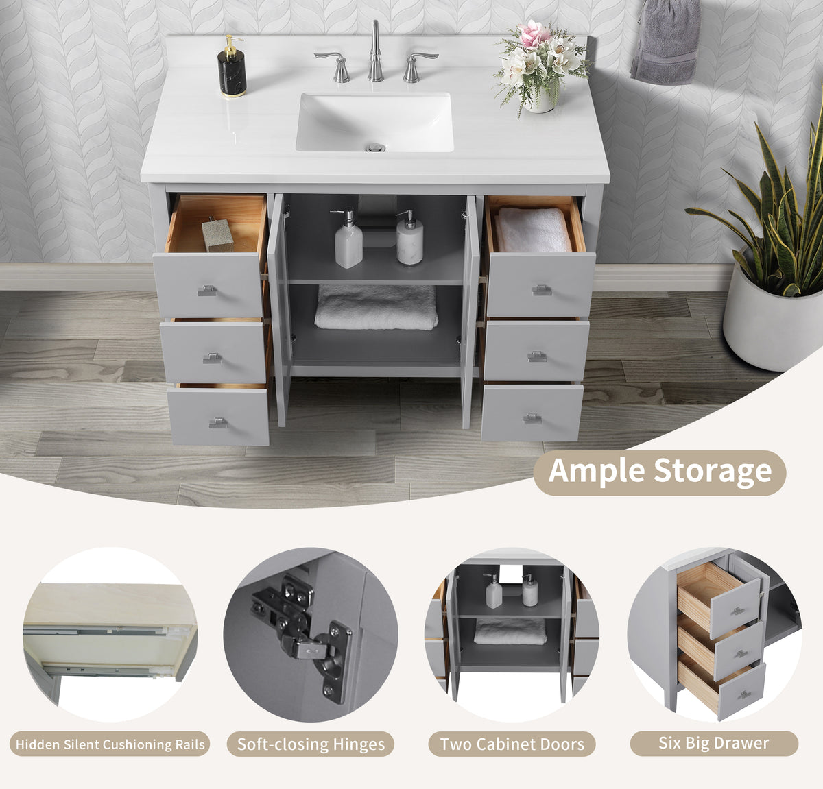 Hollister 48" Single Vanity with Sintered Stone Carrara Top