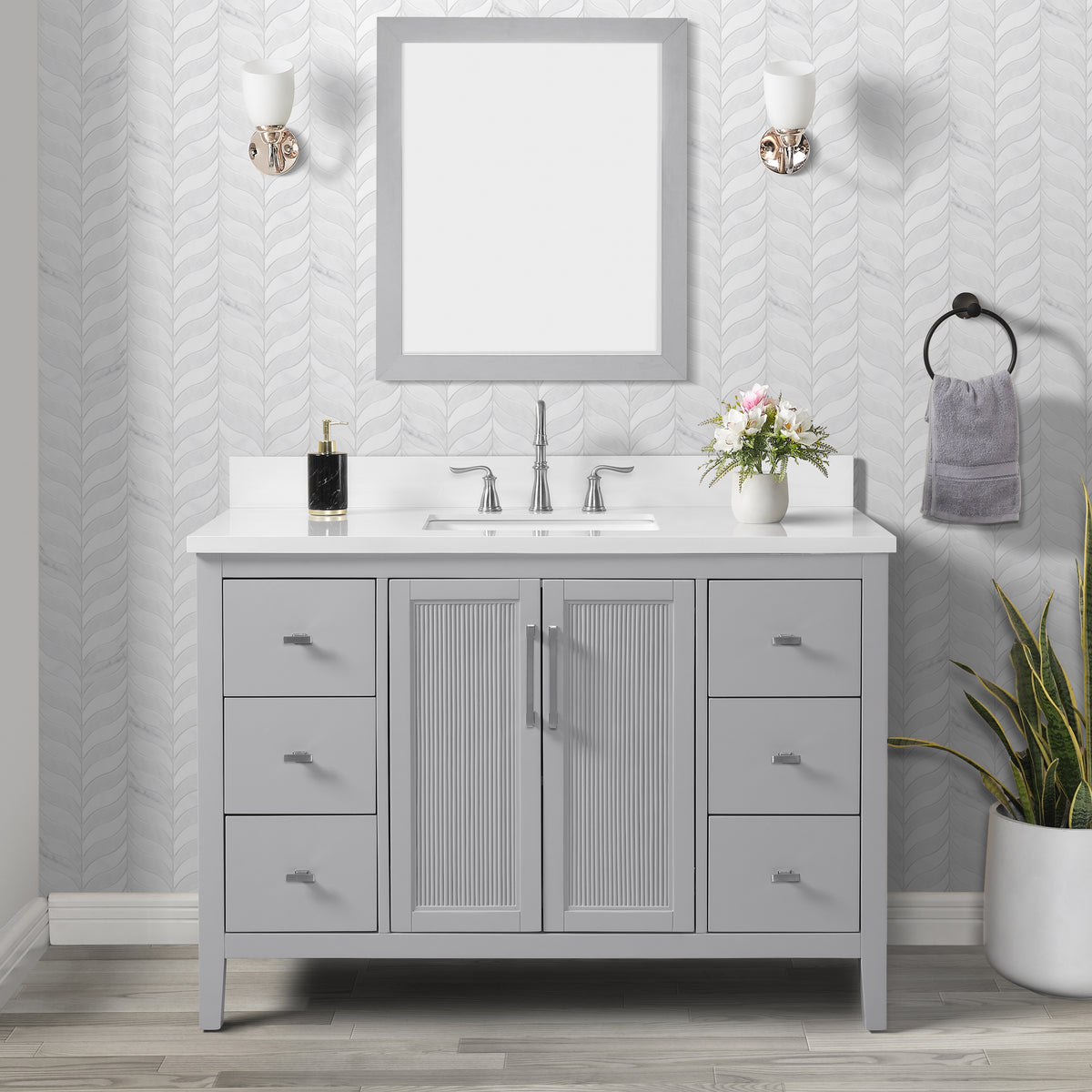 Hollister 48" Single Vanity with Sintered Stone Carrara Top