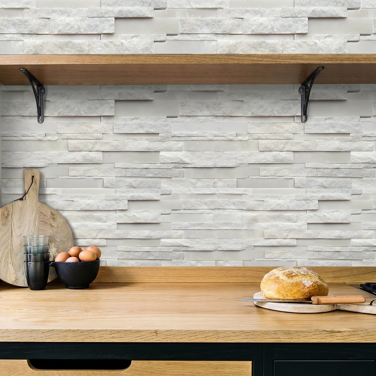 White Split Faced Random Strip Slate Quartzite Natural Finished Mixed with 12-in x 12-in Honed Mosaic Floor and Wall Tile( 5 sq. ft. /Box )