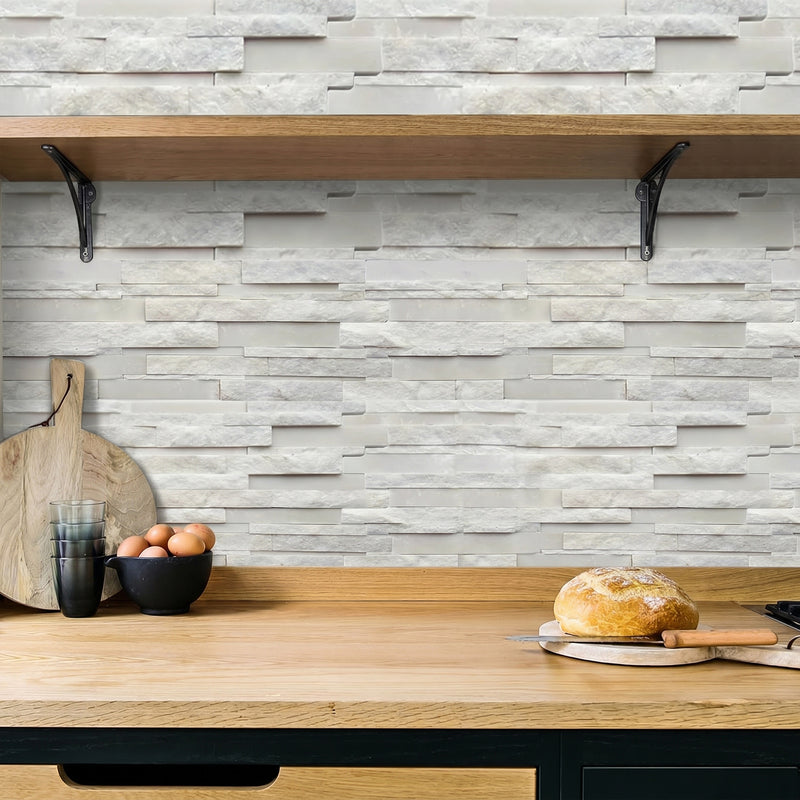 White Split Faced Random Strip Slate Quartzite Natural Finished Mixed with 12-in x 12-in Honed Mosaic Floor and Wall Tile( 5 sq. ft. /Box )