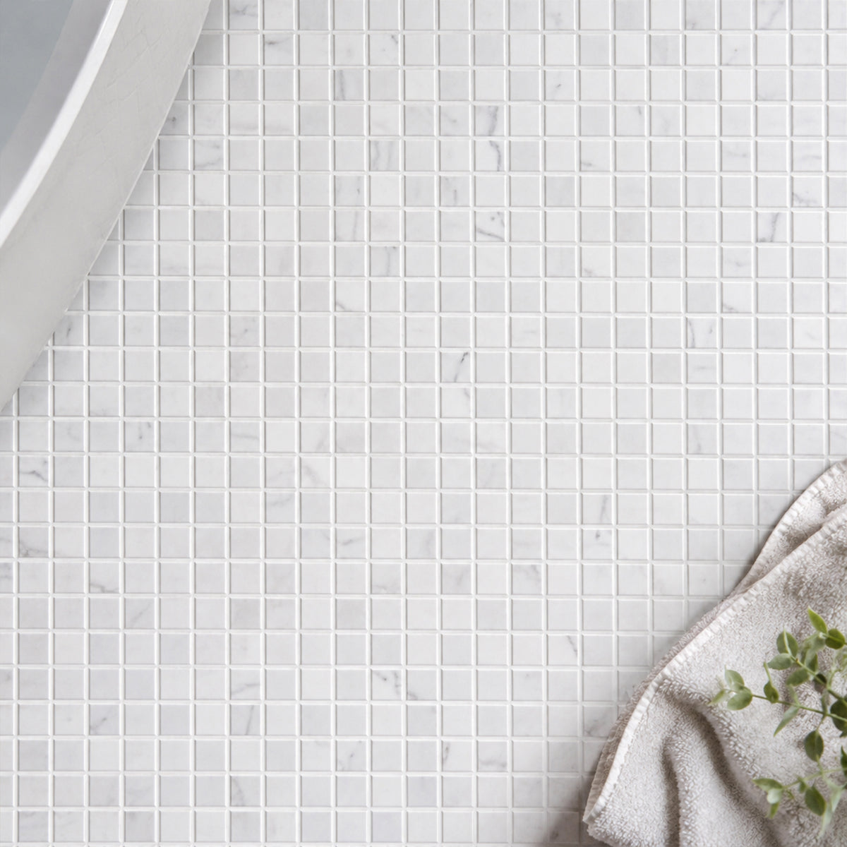 Carrara White 12-in x 12-in Polished Marble Mosaic Floor and Wall Tile( 5 sq. ft. /Box )