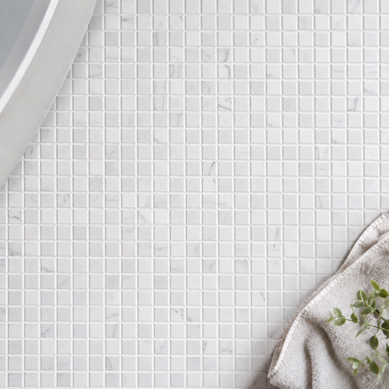Carrara White 12-in x 12-in Polished Marble Mosaic Floor and Wall Tile( 5 sq. ft. /Box )