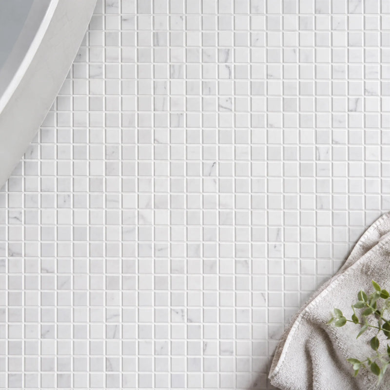 Carrara White 12-in x 12-in Polished Marble Mosaic Floor and Wall Tile( 5 sq. ft. /Box )