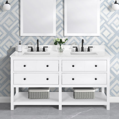 Encino 60" Double Vanity With Carrara white Quartz Stone Top