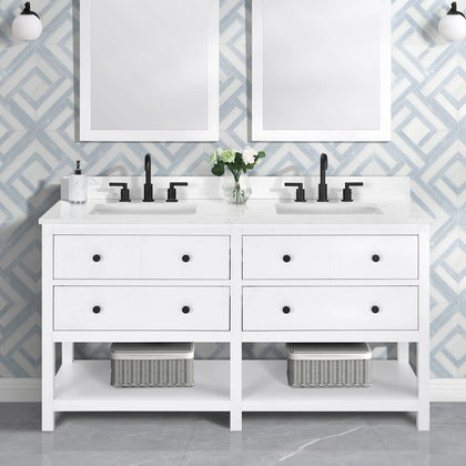 Encino 60" Double Vanity With Carrara white Quartz Stone Top