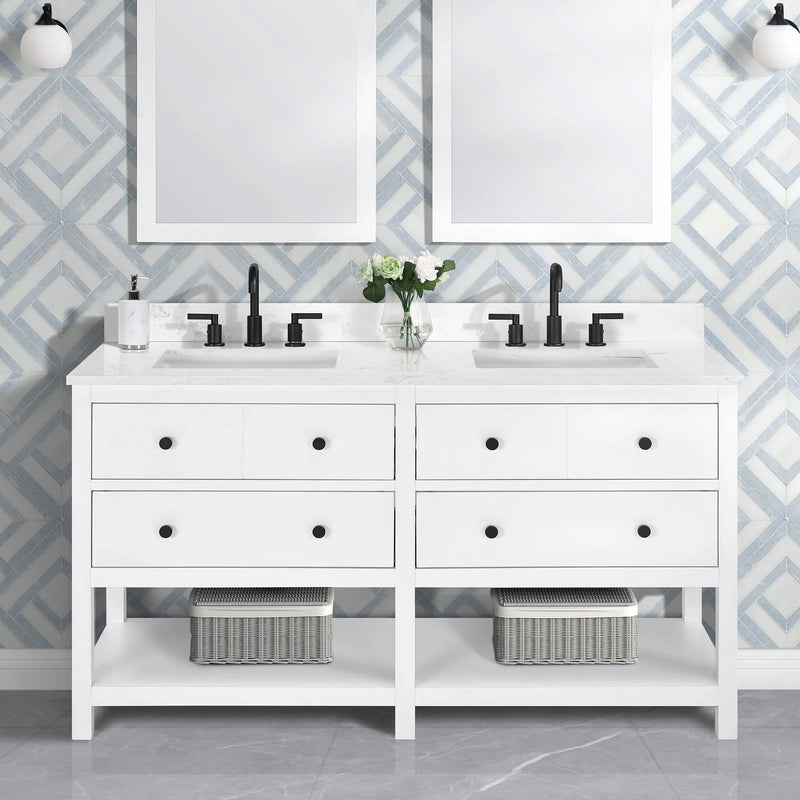 Encino 60" Double Vanity With Carrara white Quartz Stone Top
