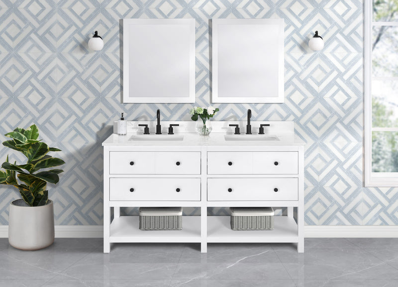 Encino 60" Double Vanity With Carrara white Quartz Stone Top