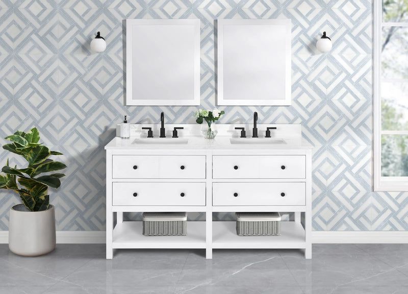 Encino 60" Double Vanity With Carrara white Quartz Stone Top