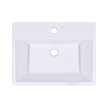 21 inch modern white ceramic bathroom vessel sink with overflow, rectangular above-counter design in matte white.