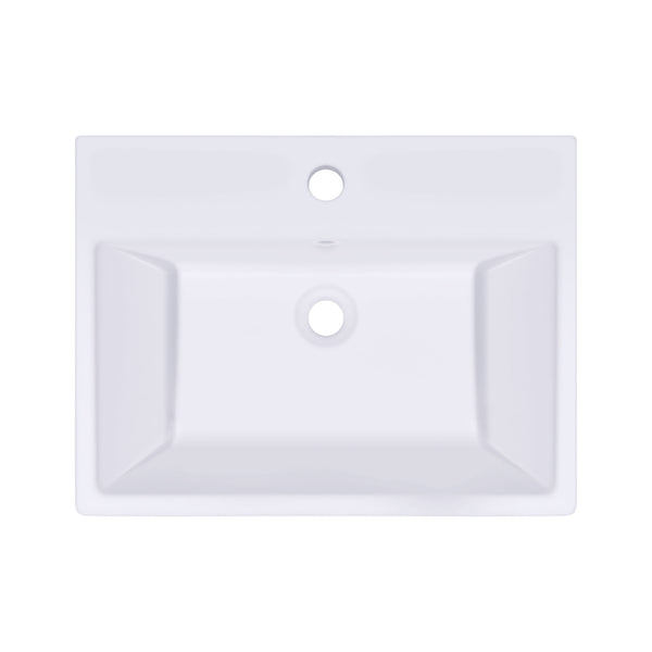 21 inch modern white ceramic bathroom vessel sink with overflow, rectangular above-counter design in matte white.