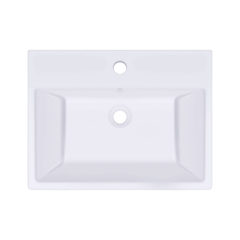 21 inch modern white ceramic bathroom vessel sink with overflow, rectangular above-counter design in matte white.