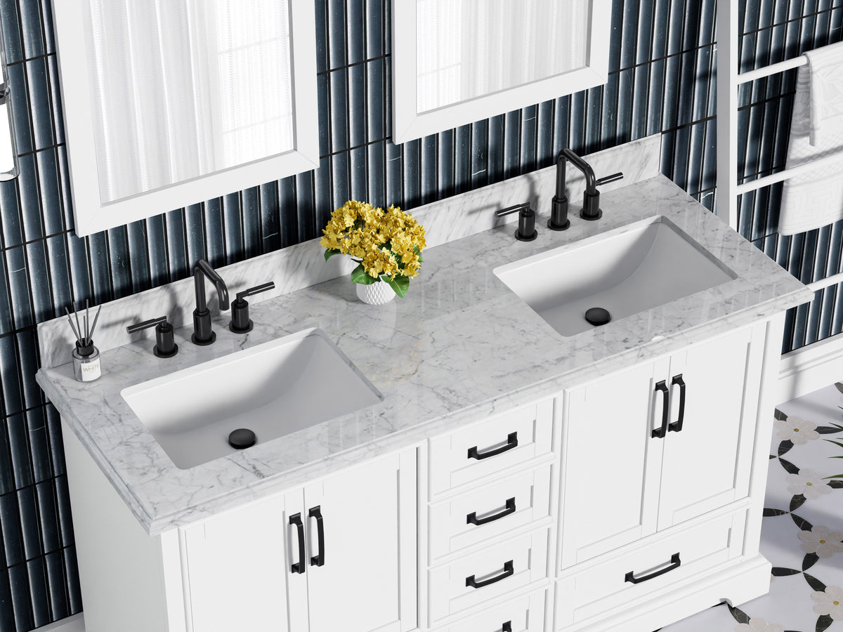 Rhoda 60" Vanity Set with Luxurious Carrara Marble Top