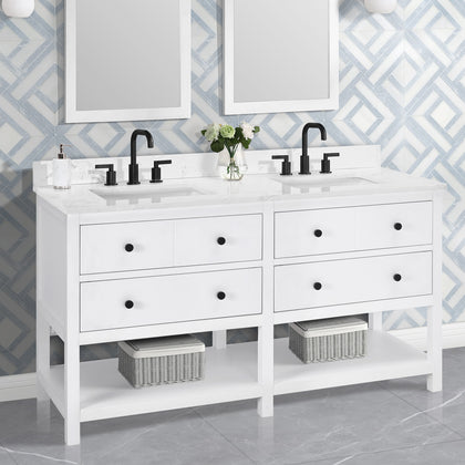 Encino 60" Double Vanity With Carrara white Quartz Stone Top