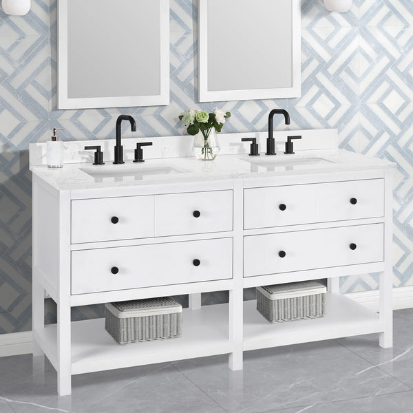 Encino 60" Double Vanity With Carrara white Quartz Stone Top