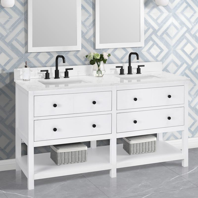 Encino 60" Double Vanity With Carrara white Quartz Stone Top