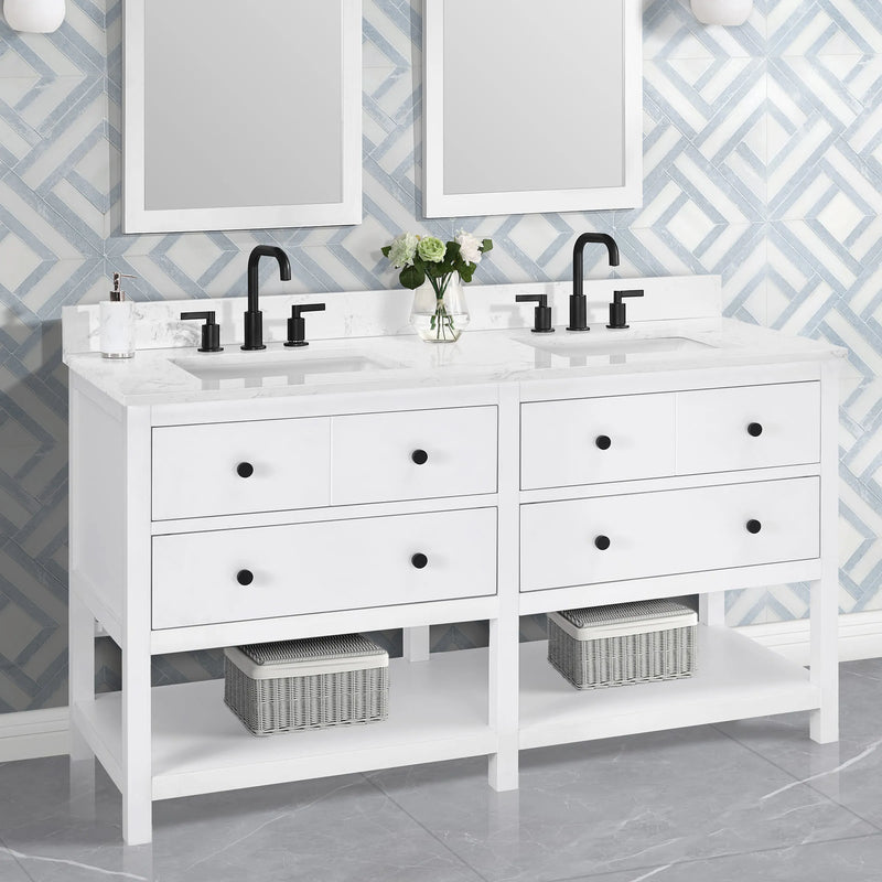 Encino 60" Double Vanity With Carrara white Quartz Stone Top