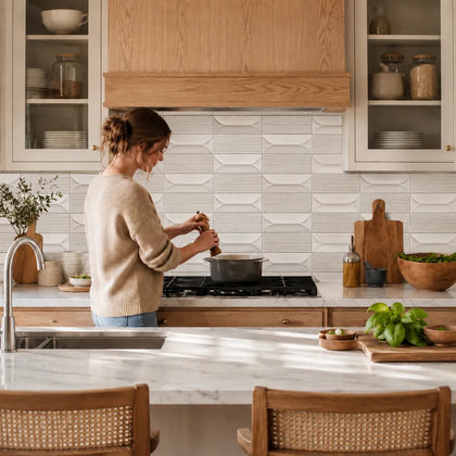 Abstract 3D Pattern Cream 12-1/2-in x 16-in Porcelain Mosaic Floor and Wall Tile( 8.3 sq. ft. /Box )