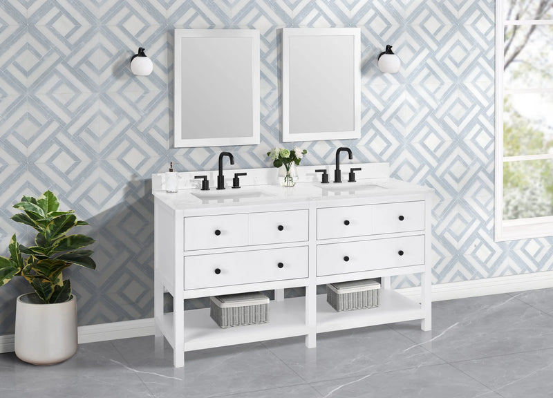 Encino 60" Double Vanity With Carrara white Quartz Stone Top