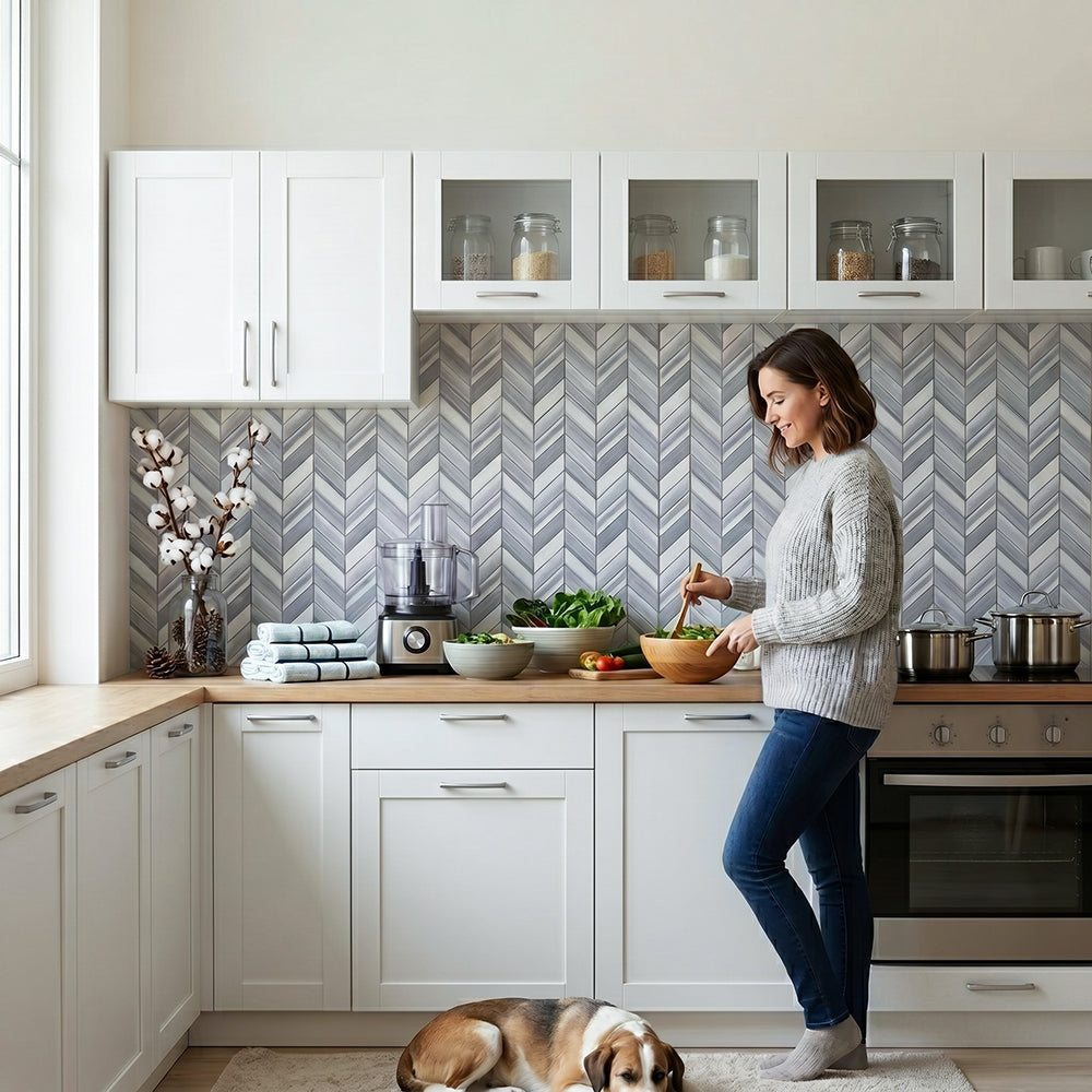 Zebra Chevron 8-in x 12-in Polished Marble Mosaic Floor and Wall Tile( 3.55 sq. ft. /Box )