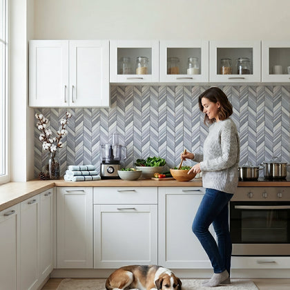 Zebra Chevron 8-in x 12-in Polished Marble Mosaic Floor and Wall Tile( 3.55 sq. ft. /Box )