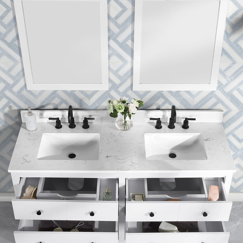 Encino 60" Double Vanity With Carrara white Quartz Stone Top