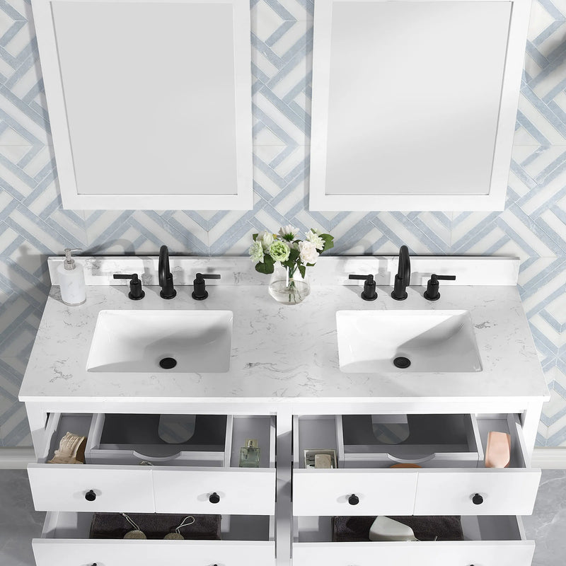 Encino 60" Double Vanity With Carrara white Quartz Stone Top