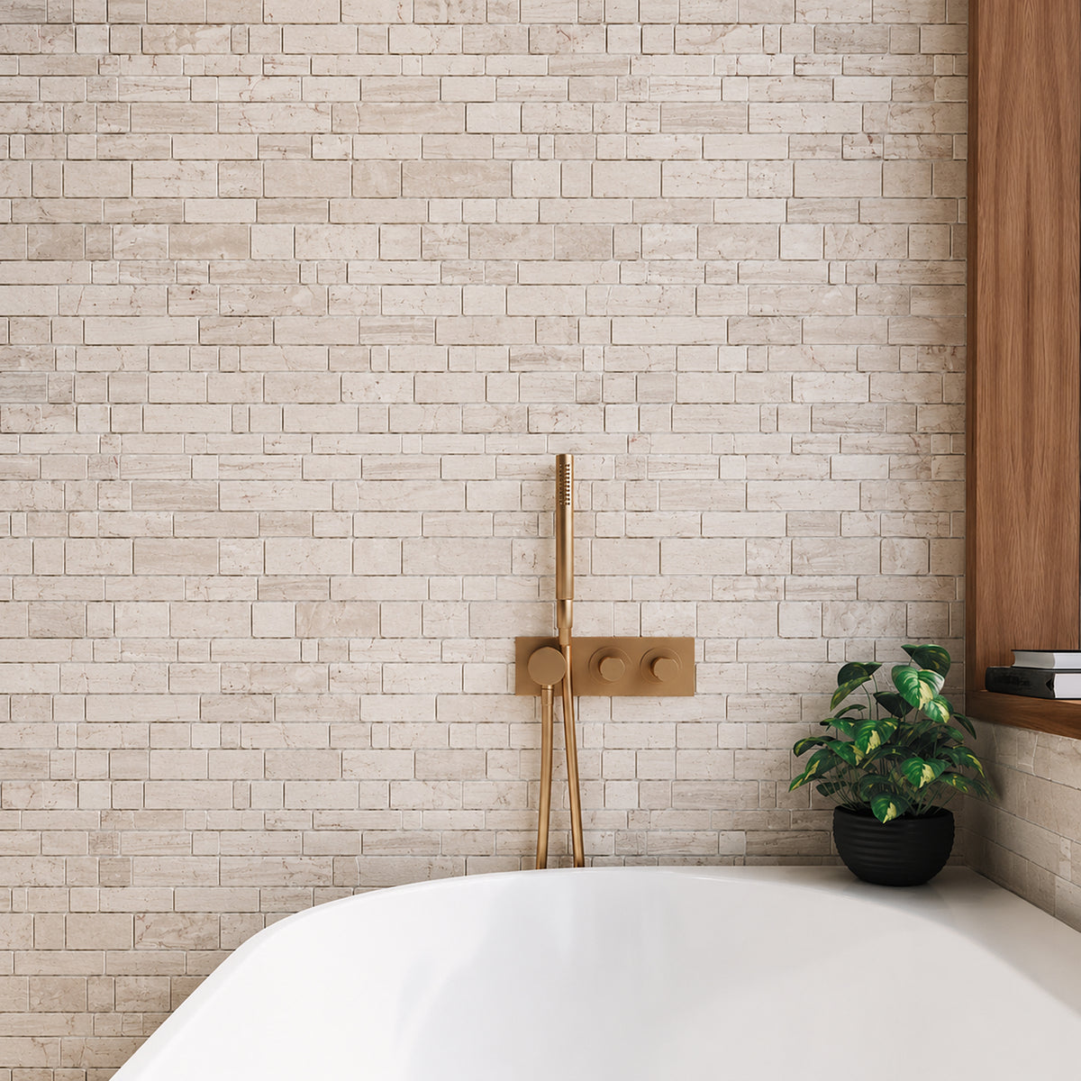 Wooden White Multi-Square 12-in x 12-in Honed Marble Mosaic Wall Tile( 5 sq. ft. /Box )