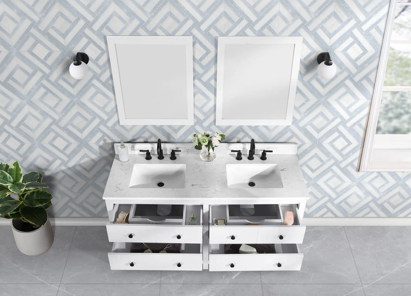 Encino 60" Double Vanity With Carrara white Quartz Stone Top