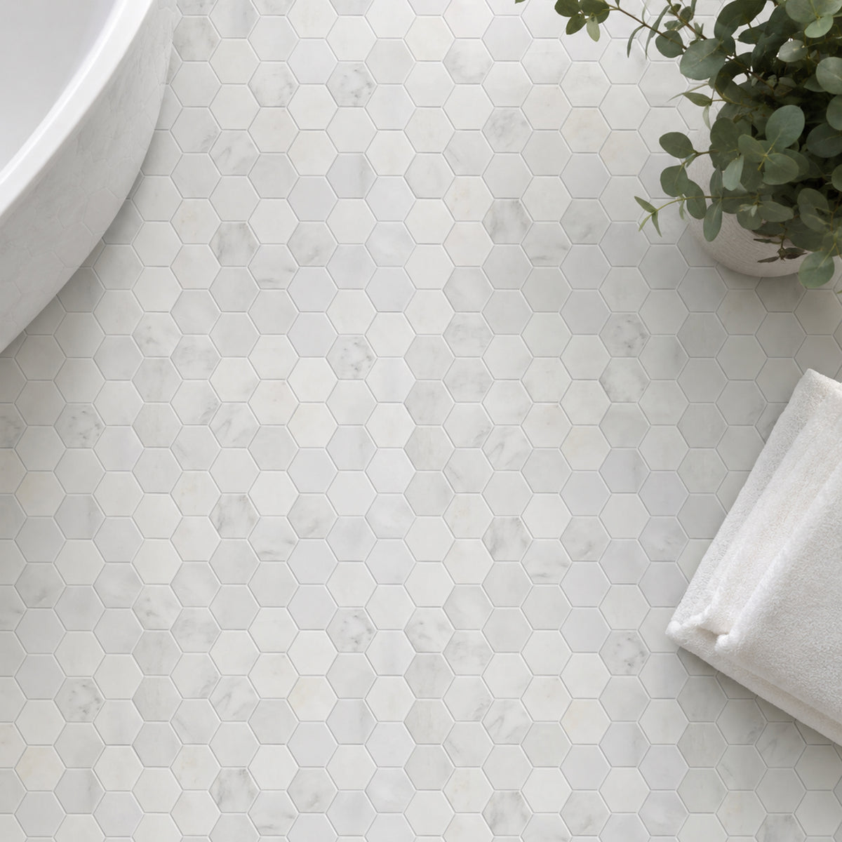 2-in Calacatta Hexagon 12-in x 12-in Polished Marble Mosaic Floor and Wall Tile( 5 sq. ft. /Box )