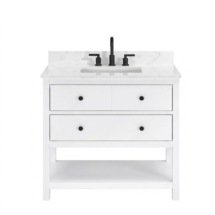 Encino 36" Single Vanity With Carrara White Quartz Stone Top