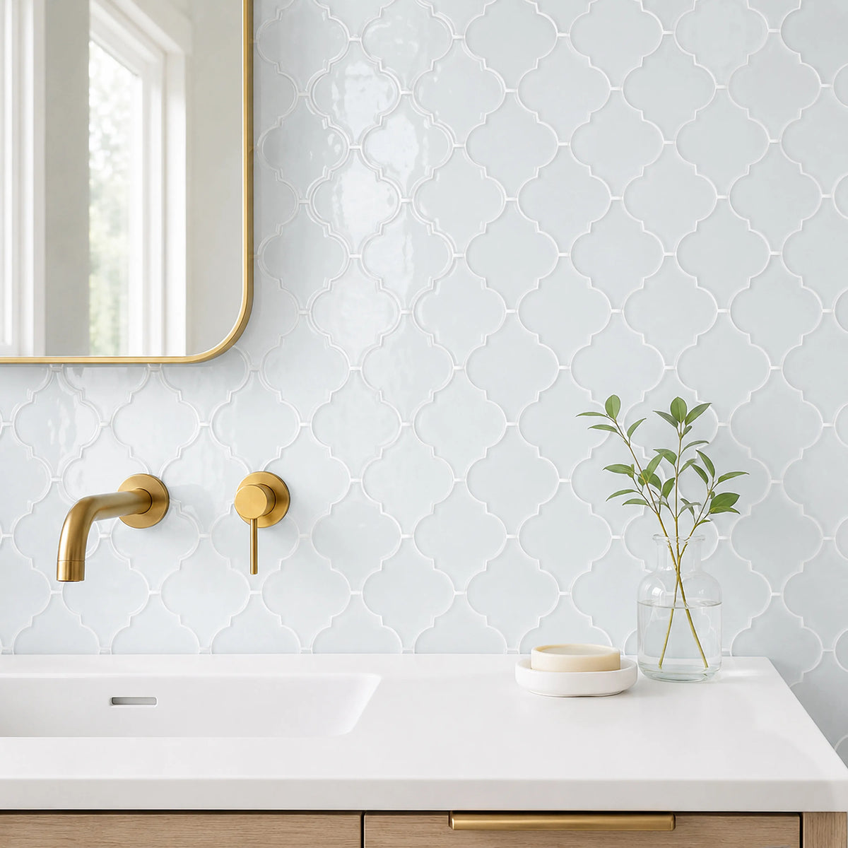 Arabesque Frosted 9-in x 12-in Glass Mosaic Wall Tile( 7.5 sq. ft. /Box )