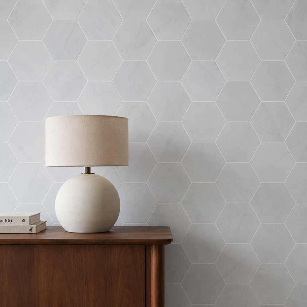6-in Oriental White Hexagon 12-in x 10-in Honed Mosaic Wall Tile ( 4.15 sq. ft. /Box )